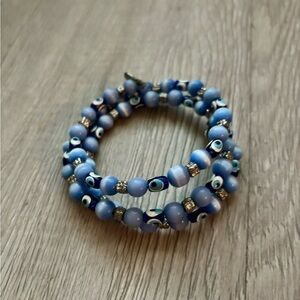 Handmade glass bead evil eye Stacked bracelet